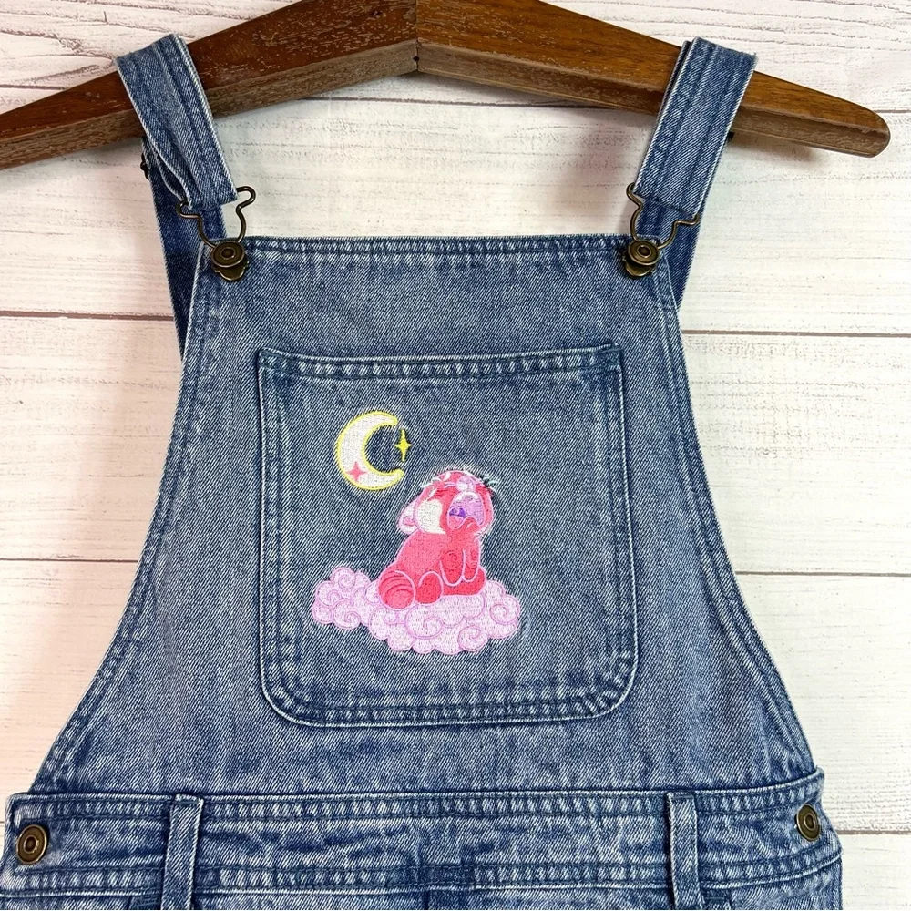 Disney Turning Red Embroidered Denim Jean Overall Dress Size 13 Girls Kawaii